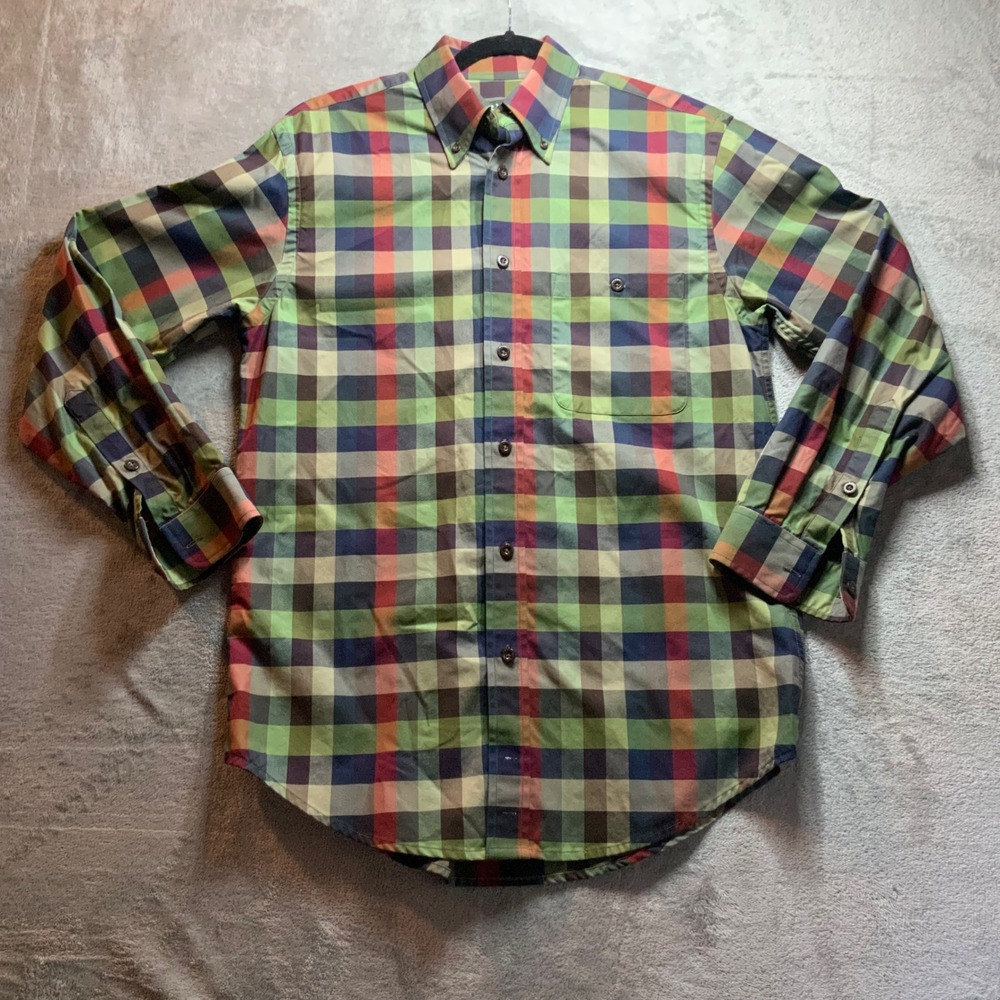 Orvis Signature Twill Mens Medium Plaid Button Down Shirt Long Sleeve Multi